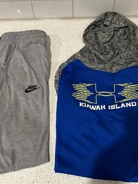 Under Armour Boys Royal Blue and Gray Sweatshirt Hoodie with Nike Pants, Size XL